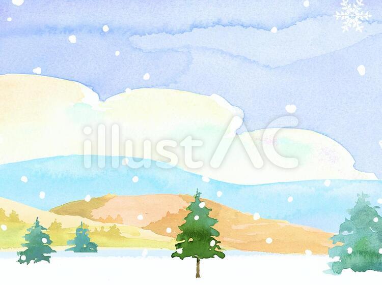 冬景色 冬,景色,水彩のイラスト素材