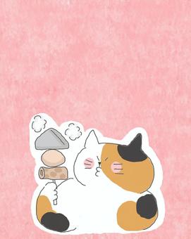 おでんを食べる三毛猫ちゃん♪ かわいい,おでん,料理,食べ物,食べる,いただきます,ちくわ,たまご,ゆでたまご,こんにゃくのイラスト素材