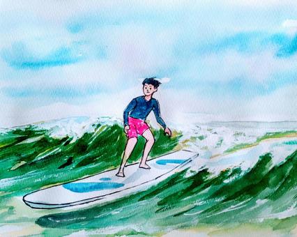 Illustration, surfing, water sports, surfboard, 