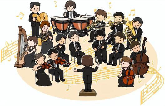 演奏中のオーケストラ 演奏中のオーケストラ オーケストラ,クラシック,コンサート,全体,演奏中,全身,女性,男性,演奏,奏者のイラスト素材