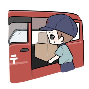 車に荷物を積める郵便やさんの男性 郵便,配達,郵便やさん,荷物,届ける,配達員,車,人物,人,仕事のイラスト素材