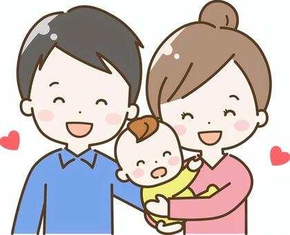 笑顔の赤ちゃんとパパ・ママ（ハート付き） 赤ちゃん,ママ,パパ,親子,家族,幸せ,笑顔,赤ん坊,抱っこ,お母さんのイラスト素材