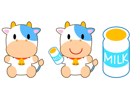 牛さんと牛乳瓶 牛さんと牛乳瓶 牛,動物,牛乳瓶のイラスト素材