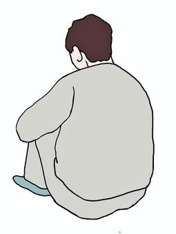 体育座りをしている男性 人物,男性,体育座り,背中,後ろ姿,スウェットのイラスト素材
