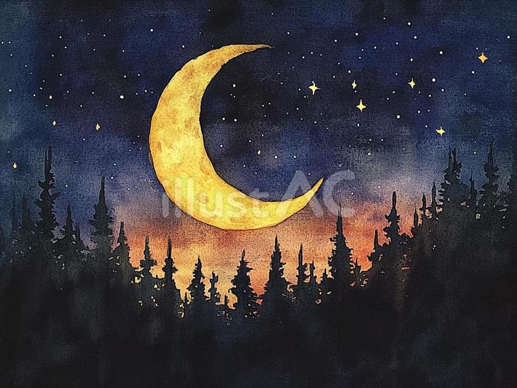 夕暮れが残る夜空に現れた見事な三日月 三日月,星,夕暮れのイラスト素材