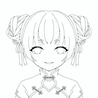 チャイナドレスの女の子アイコン・線画 チャイナドレス,コスプレ,女の子,女子,萌え系,美少女,フリー,無料,アイコン,線画のイラスト素材