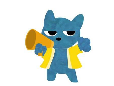 拡声器を持っている青猫 はちまき,半纏,はっぴ,拡声器,宣伝,発信,声がけ,発表,報告,注意のイラスト素材