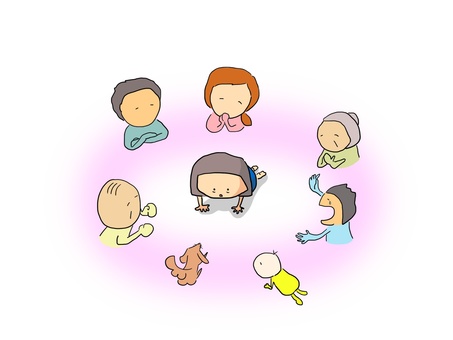 いつでも頼って　おかっぱ 疲れた,頑張りすぎ,頼る,身も守る,家族,友達,おかっぱ,女の子のイラスト素材