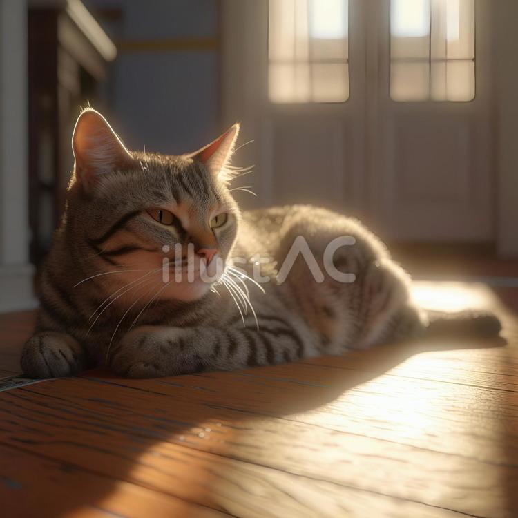 朝の眠そうな猫１ 朝日,猫,動物のイラスト素材