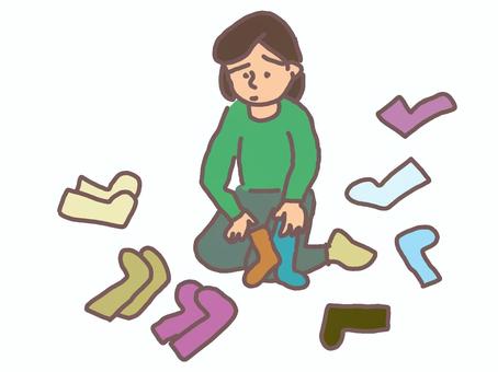 靴下が揃わない 靴下,揃わない,家事,洗濯物,揃える,女性,人物,たたむ,ソックス,下着のイラスト素材