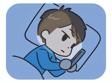 暗闇でスマホを使うパジャマの若い男性 男性,スマホ,夜,眠れない,不眠,睡眠,人物,人,スマートフォン,20代のイラスト素材