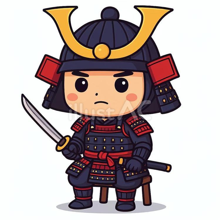 デフォルメの武者（武者くん）座る 座る,ゆるキャラ,武将のイラスト素材