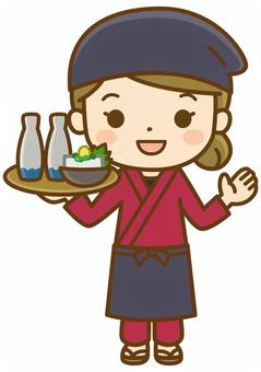 料理を運ぶ居酒屋の女性(全身図) 飲食店,居酒屋,飲食業,店員,従業員,スタッフ,調理スタッフ,ホール,接客,女性のイラスト素材