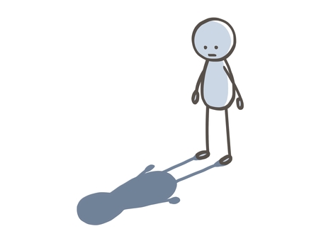 棒人間　ただ影を見つめるだけの人 棒人間,人,立つ,影,見る,見つめる,眺める,夕方,闇,帰り道のイラスト素材