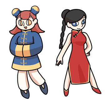 チャイナ服女の子 女の子,チャイナ服,伝統衣装,人物,ファッション,赤色,青色のイラスト素材