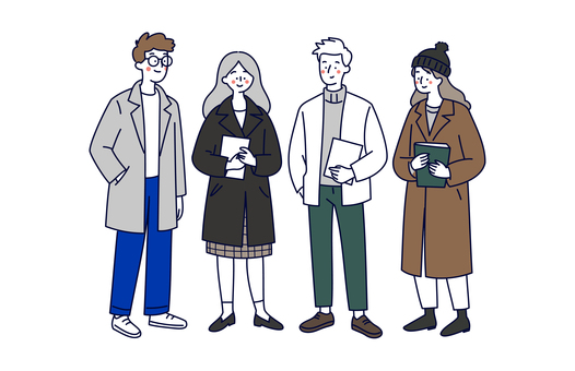 秋冬服の大学生グループのイラスト04 人物,男女,大学生,学生,若者,グループ,友達,青春,秋,冬のイラスト素材