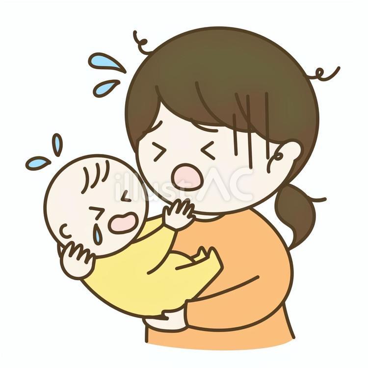泣いてる赤ちゃんと慌てるお母さんイラスト 赤ちゃん,泣く,母親のイラスト素材