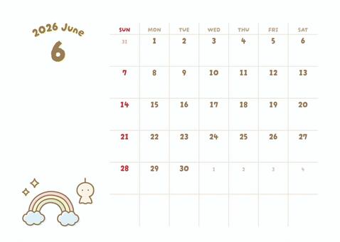 2026年6月カレンダーイラスト入り0 2026年,6月,カレンダーのイラスト素材