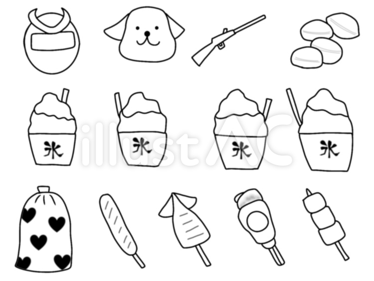 夏祭り・屋台セット(モノクロ) 夏祭り,夏,祭りのイラスト素材