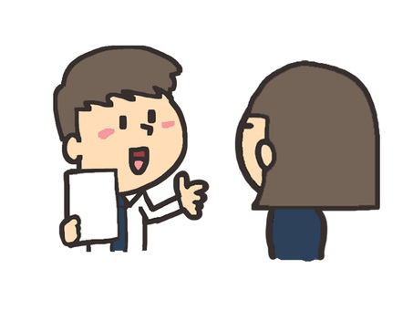 コミュニケーション コミュニケーション,男性,女性,会社,社内,会話,対話,笑顔,pop調,手描きのイラスト素材