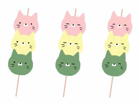 Illustration, cat, three color dumplings, japanese confectionery, 