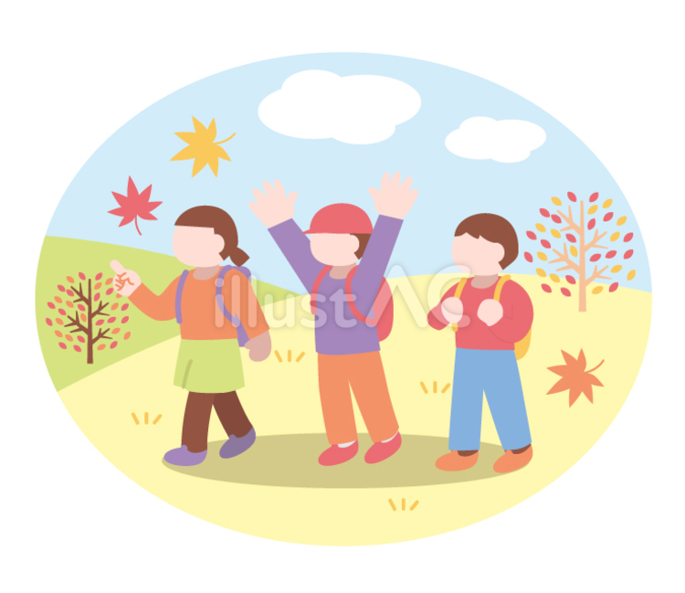 秋の山を楽しむ子供達 秋,山,登山のイラスト素材