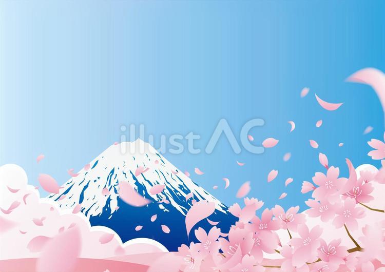 日本の富士山と桜の花びらの風景素材 春,桜,花びらのイラスト素材