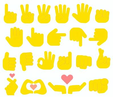 黄色い手まとめ 手,黄色,まとめ,セット,ピース,パー,グー,チョキ,指差し,グッドのイラスト素材