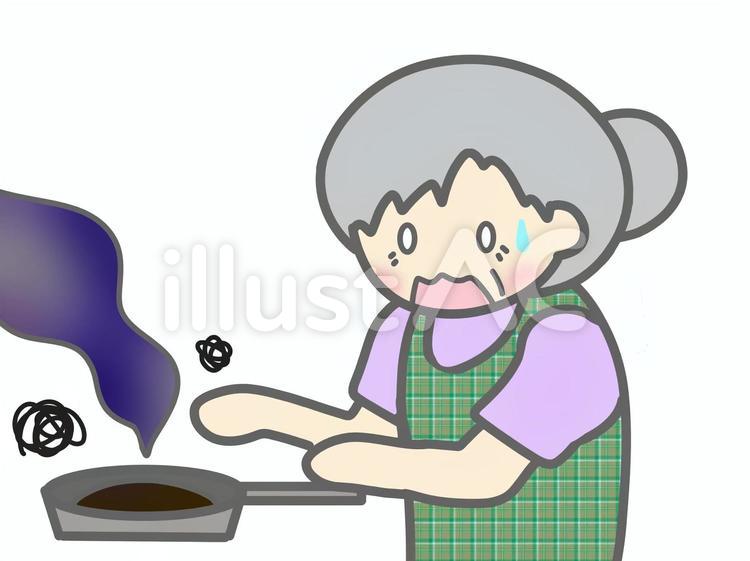料理失敗　女性　老人 女性,料理,失敗のイラスト素材