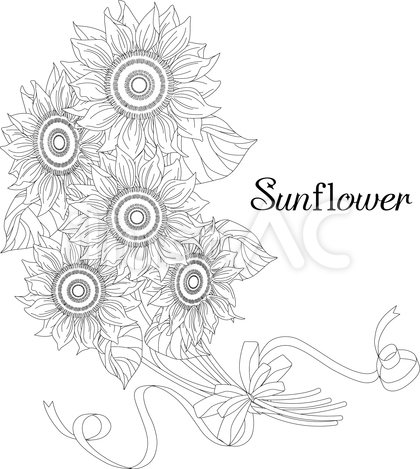 線画の花<ひまわり花束>