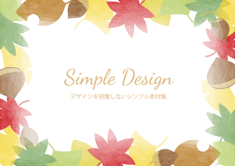 秋のイラストフレーム　銀杏どんぐり紅葉4 秋,紅葉,銀杏,どんぐり,栗,ボタニカル,水彩画,飾り,飾り罫,フレームのイラスト素材