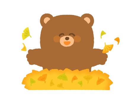 銀杏で遊ぶクマ 熊,銀杏,落ち葉,遊ぶ,動物,生き物,動物園,かわいい,シンプル,挿絵のイラスト素材