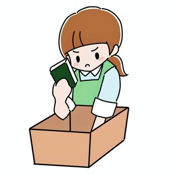 箱に本を詰める女性 ダンボール,入れる,詰める,出す,選別,不要物,掃除,大掃除,片付け,断捨離のイラスト素材