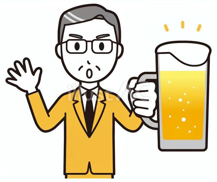  中年スーツ眼鏡(黄)-393-バスト ビール,注意,サラリーマンのイラスト素材