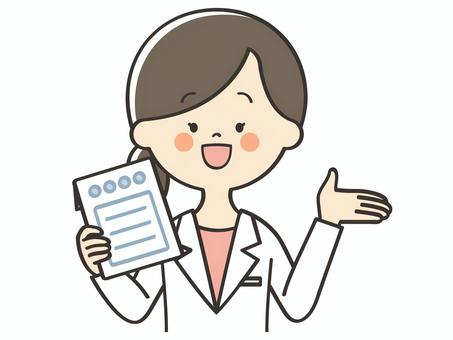薬の説明をする白衣の女性 紹介,案内,説明,教える,アドバイス,重要,女医,医者,医師,看護師のイラスト素材