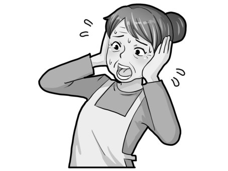 困ってるお婆さん【グレースケール】 ピンチ,お婆さん,高齢者,汗,パニック,祖母,グレースケールのイラスト素材