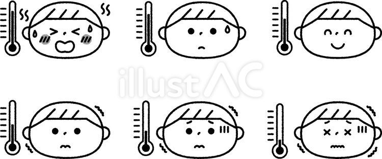 気温と子供の表情セットモノクロ 子供,人物,表情のイラスト素材