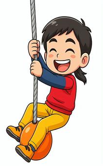 アスレチックで遊ぶ男の子