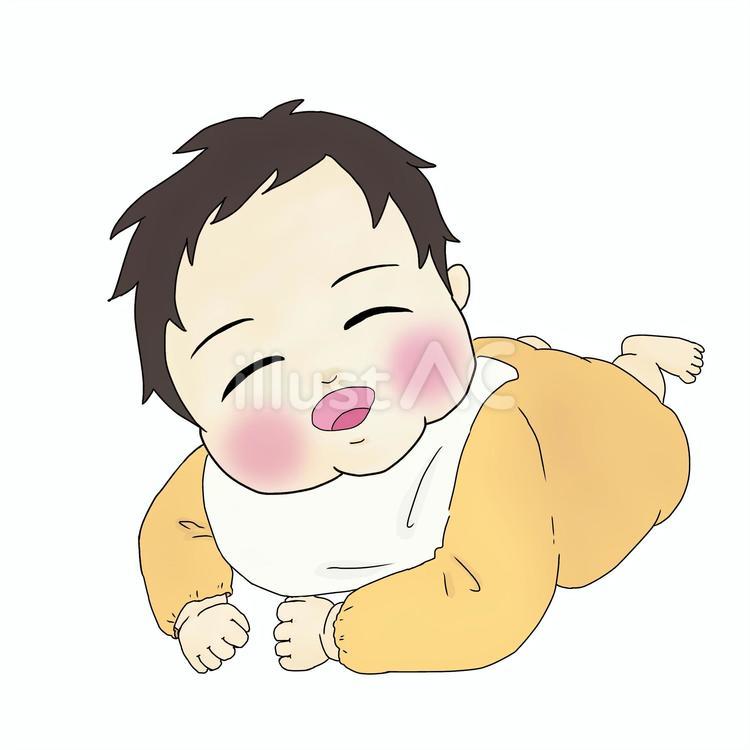 うつ伏せ姿で笑う赤ちゃん 赤ちゃん,うつ伏せ,笑顔のイラスト素材