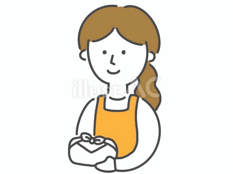 お弁当箱を持ってエプロンをした女性 人物,シンプル,女性のイラスト素材