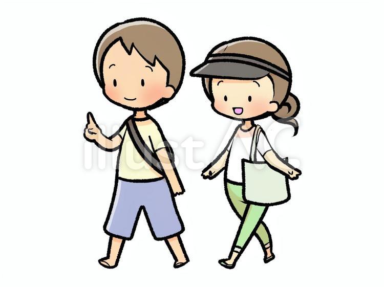 半袖-外出210722 男女,夫婦,外出のイラスト素材