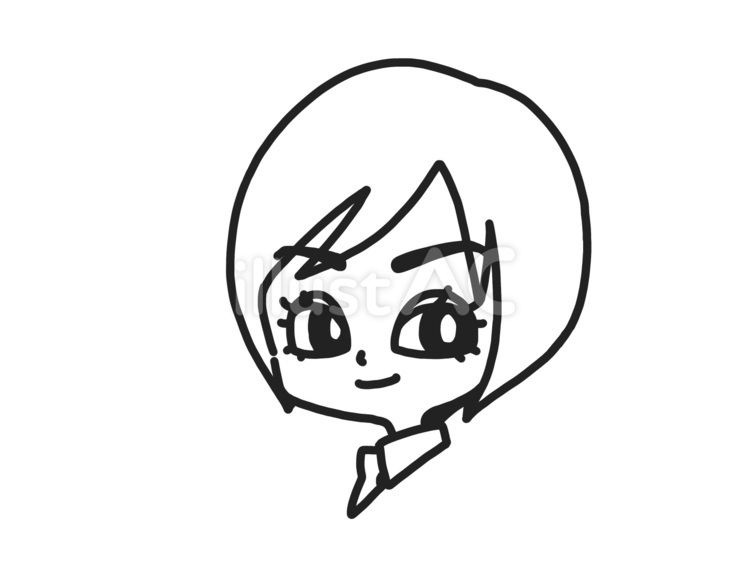 ショートボブ【線画】 白黒,線画,人物のイラスト素材