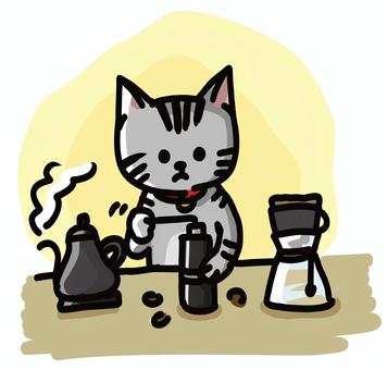 コーヒー豆を挽く猫 猫,コーヒー,挽く,キャラクター,動物のイラスト素材