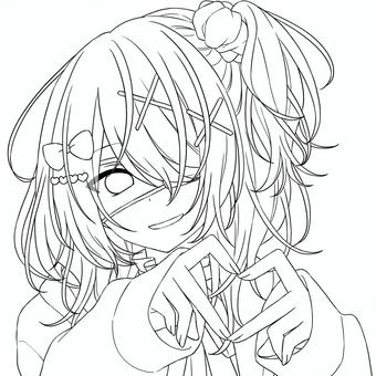 線画/女の子 線画,塗り絵,女の子,人物,キャラクター,眼帯,萌え系,かわいい,透過のイラスト素材