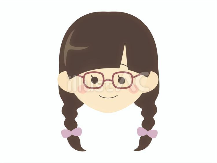 三つ編みでメガネをかけた女の子のイラスト 顔,女性,女の子のイラスト素材