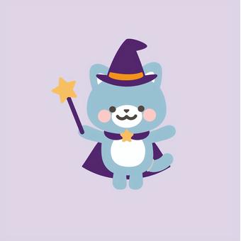 魔法使いのねこ_１　主線なし ねこ,ハロウィン,魔法使い,動物,かわいい,挿絵,ワンポイント,魔女,ステッキ,杖のイラスト素材