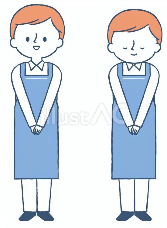 お辞儀するエプロン姿の男性_02 人物,男性,店員のイラスト素材