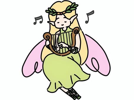 ハープを奏でる妖精 ハープ,奏でる,妖精,シンプル,音符,女性のイラスト素材