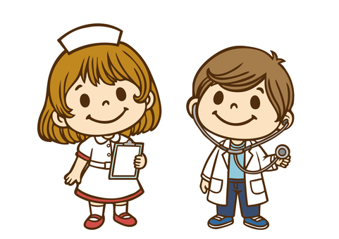 子供職業体験「お医者さん」 医者,看護師,看護婦,お医者さん,ナース,病院,診療,内科,外科,カルテのイラスト素材