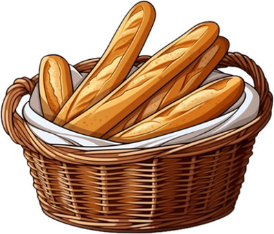 French bread in a basket, , JPG and PNG